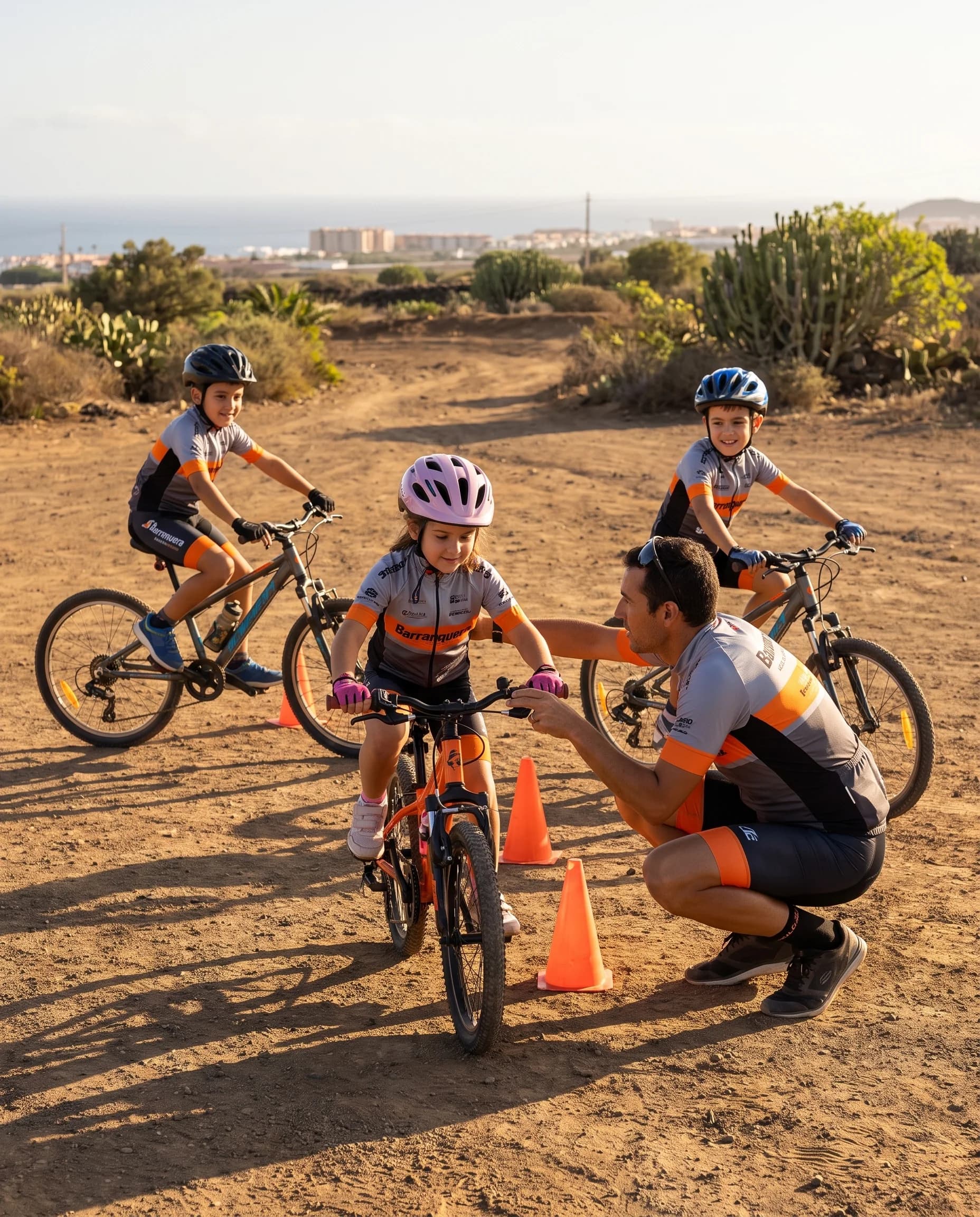 Niños de Barranquera Bike practicando técnica en la zona de entrenamiento