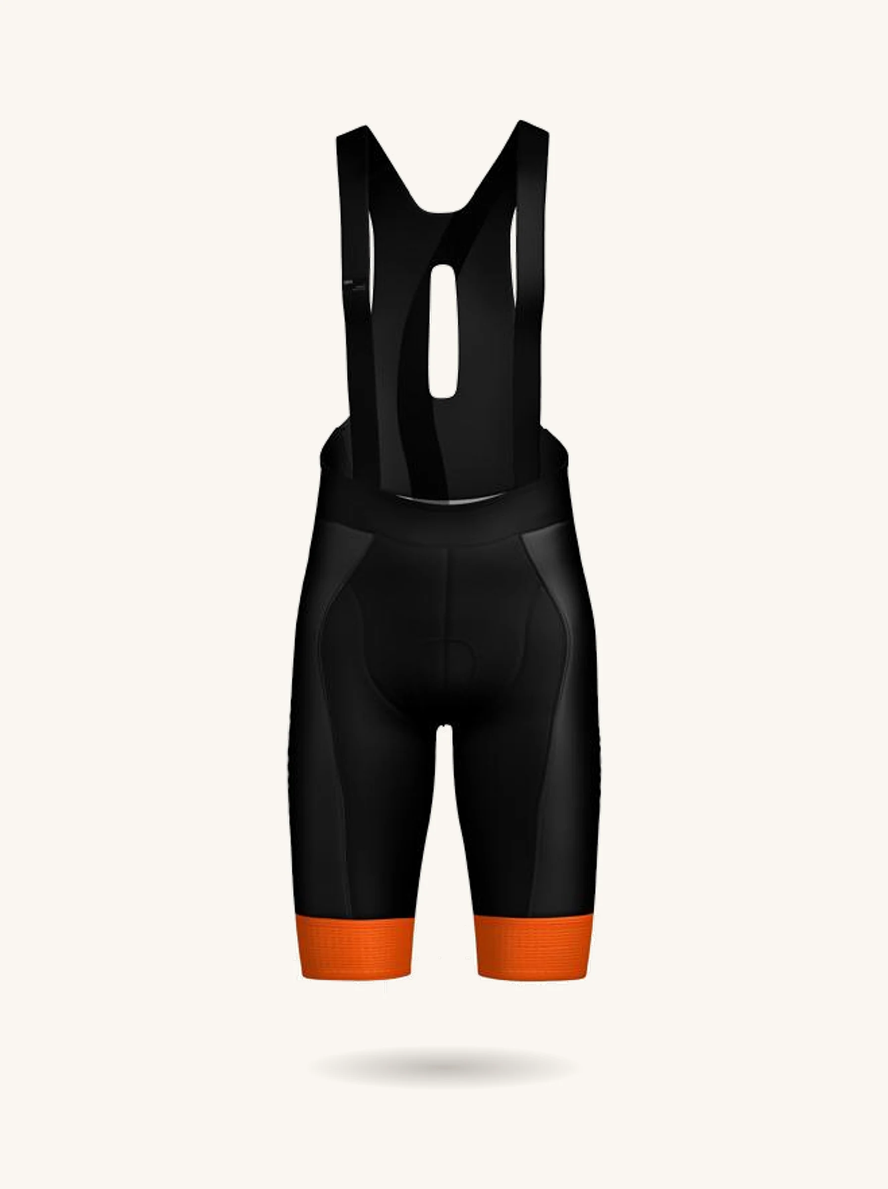 Culotte de tirantes de Barranquera Bike por delante: negro con perneras naranjas